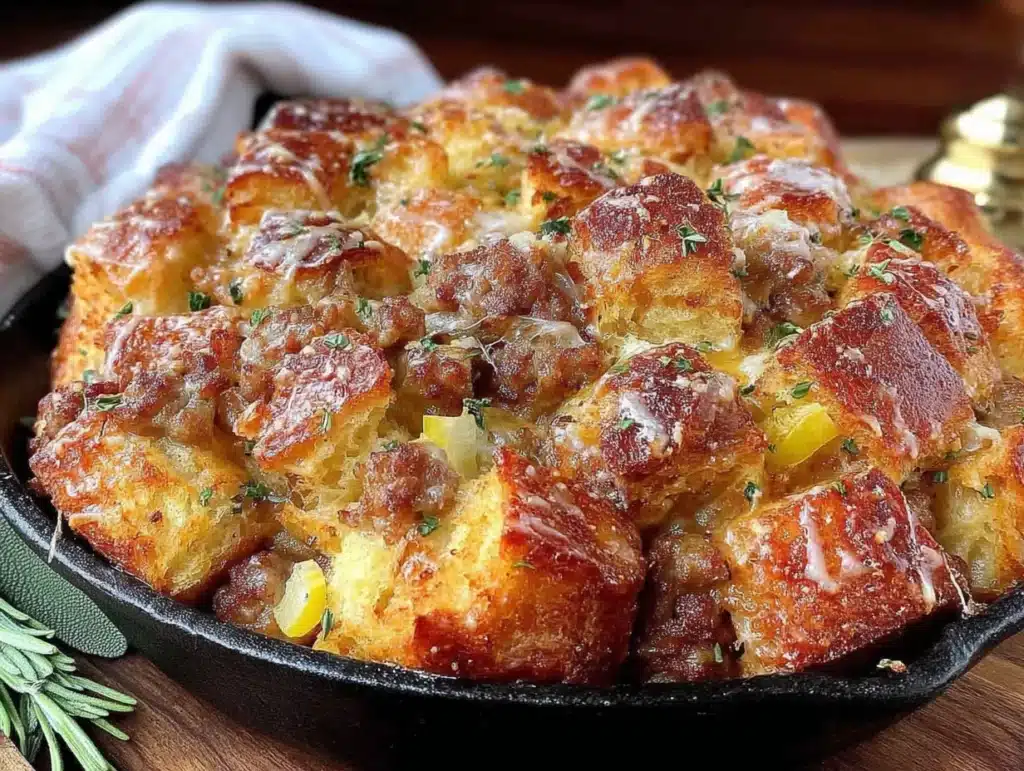brown butter sage stuffing with sausage - featured image