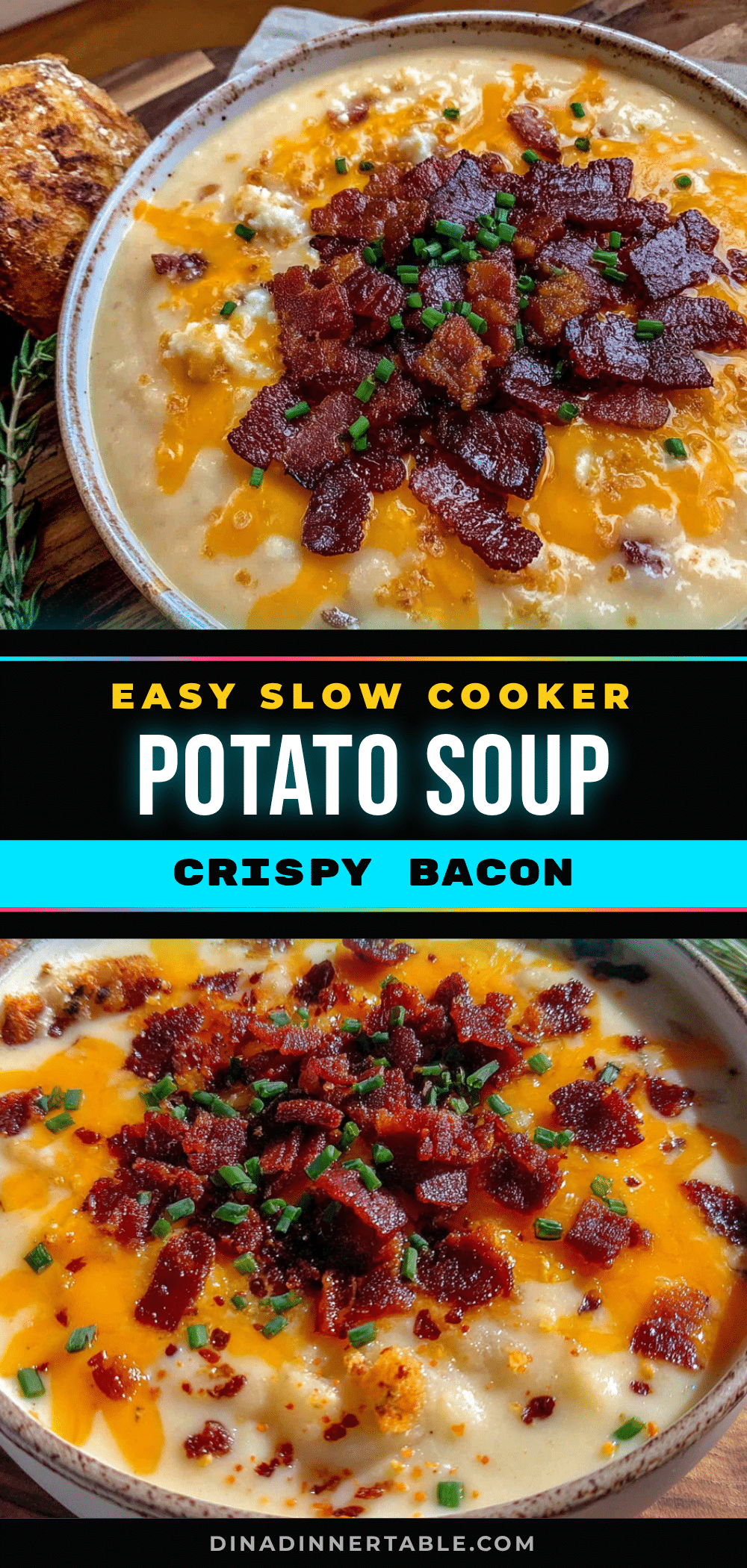 Easy Slow Cooker Potato Soup with Crispy Bacon recipe