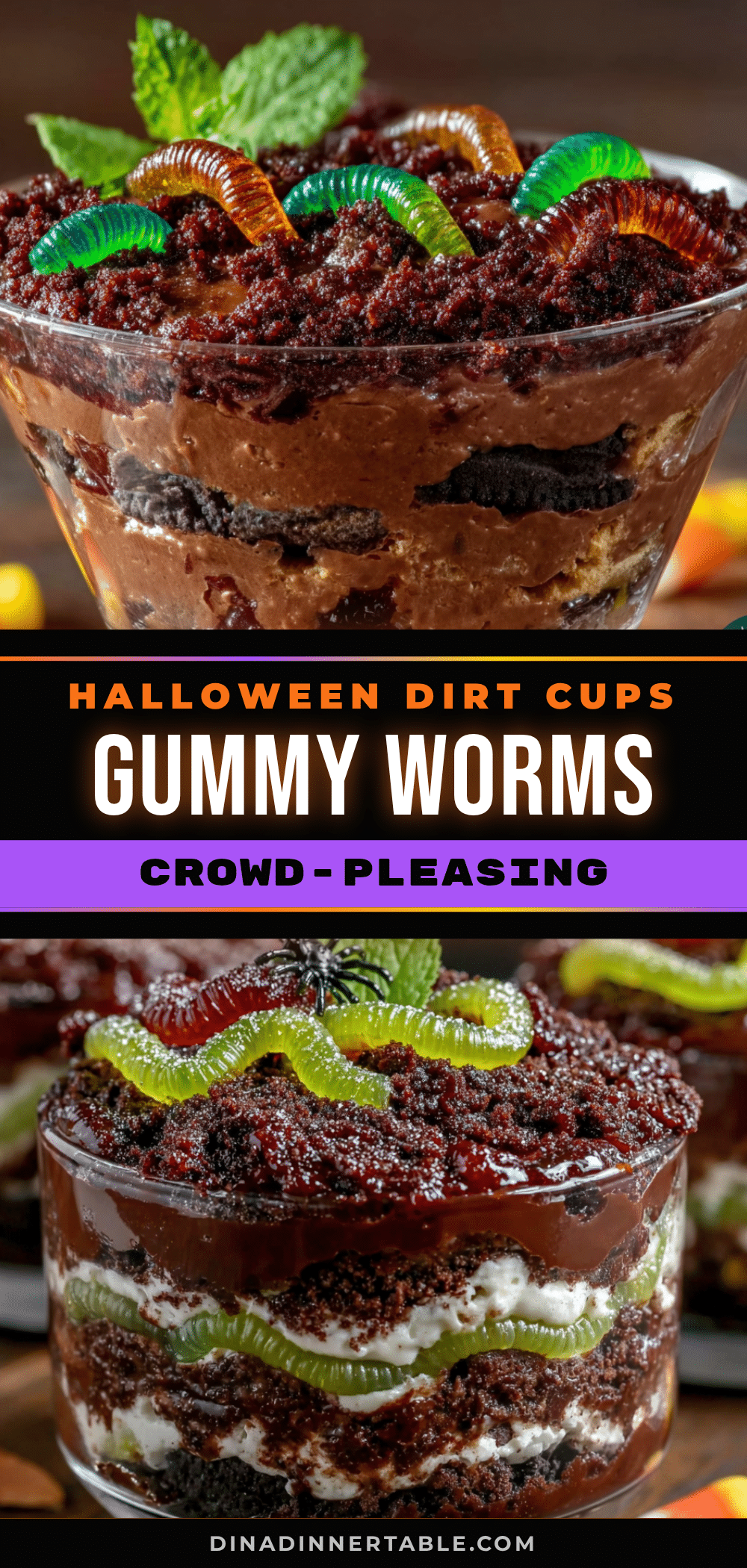 Halloween Dirt Cups with Gummy Worms recipe