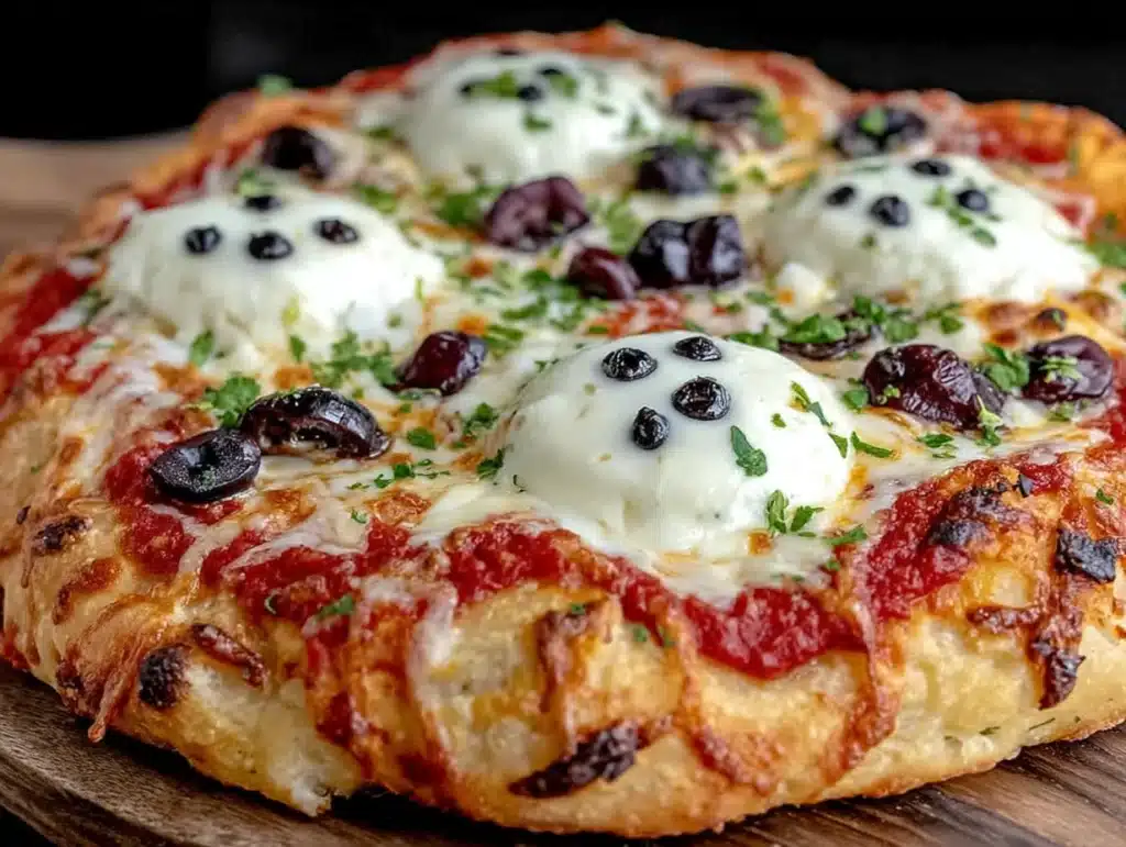 Halloween pizza with mozzarella ghosts - featured image