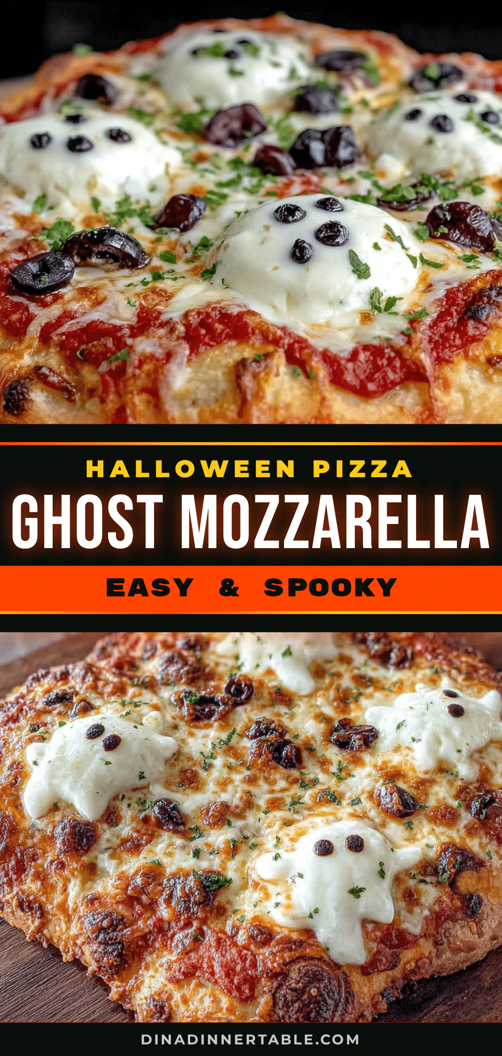 Halloween pizza with mozzarella ghosts recipe