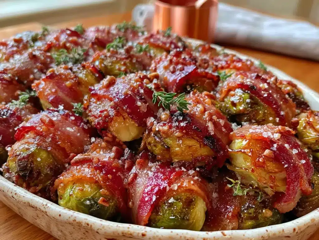 maple roasted brussels sprouts with bacon - featured image
