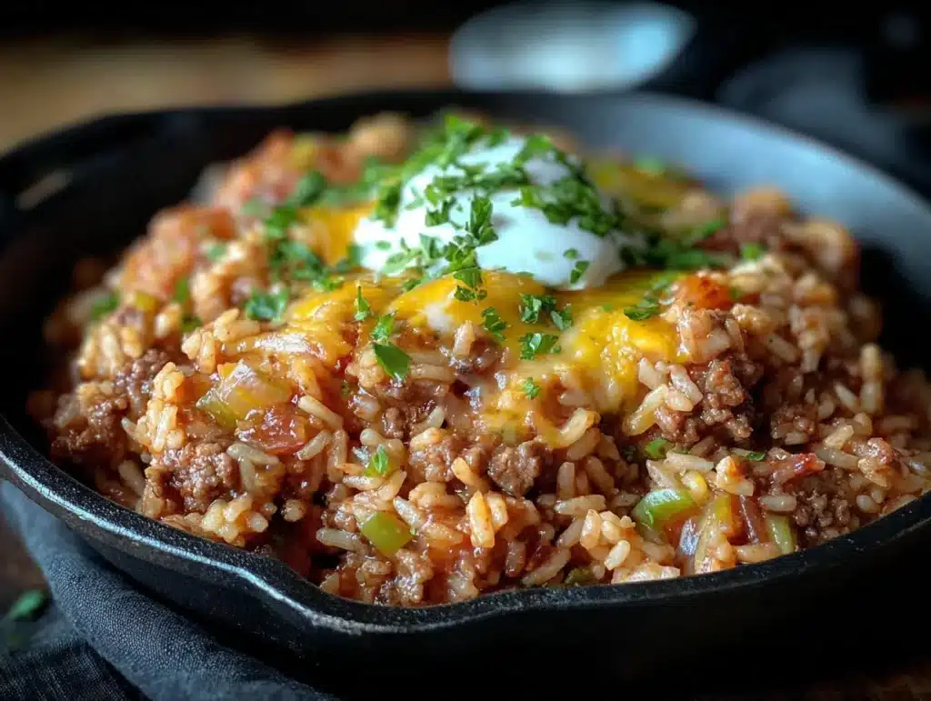 one-pot ground beef and rice skillet - featured image