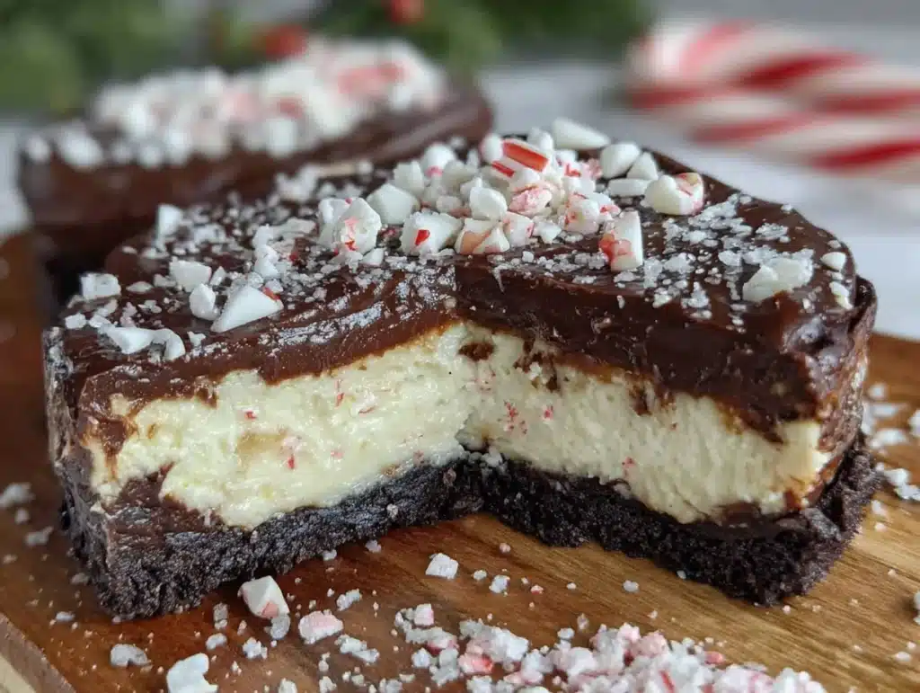 peppermint bark cheesecake bars - featured image