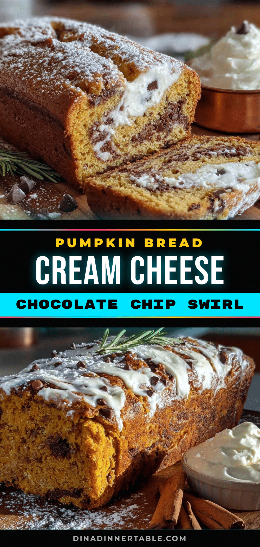 pumpkin chocolate chip bread with cream cheese swirl recipe