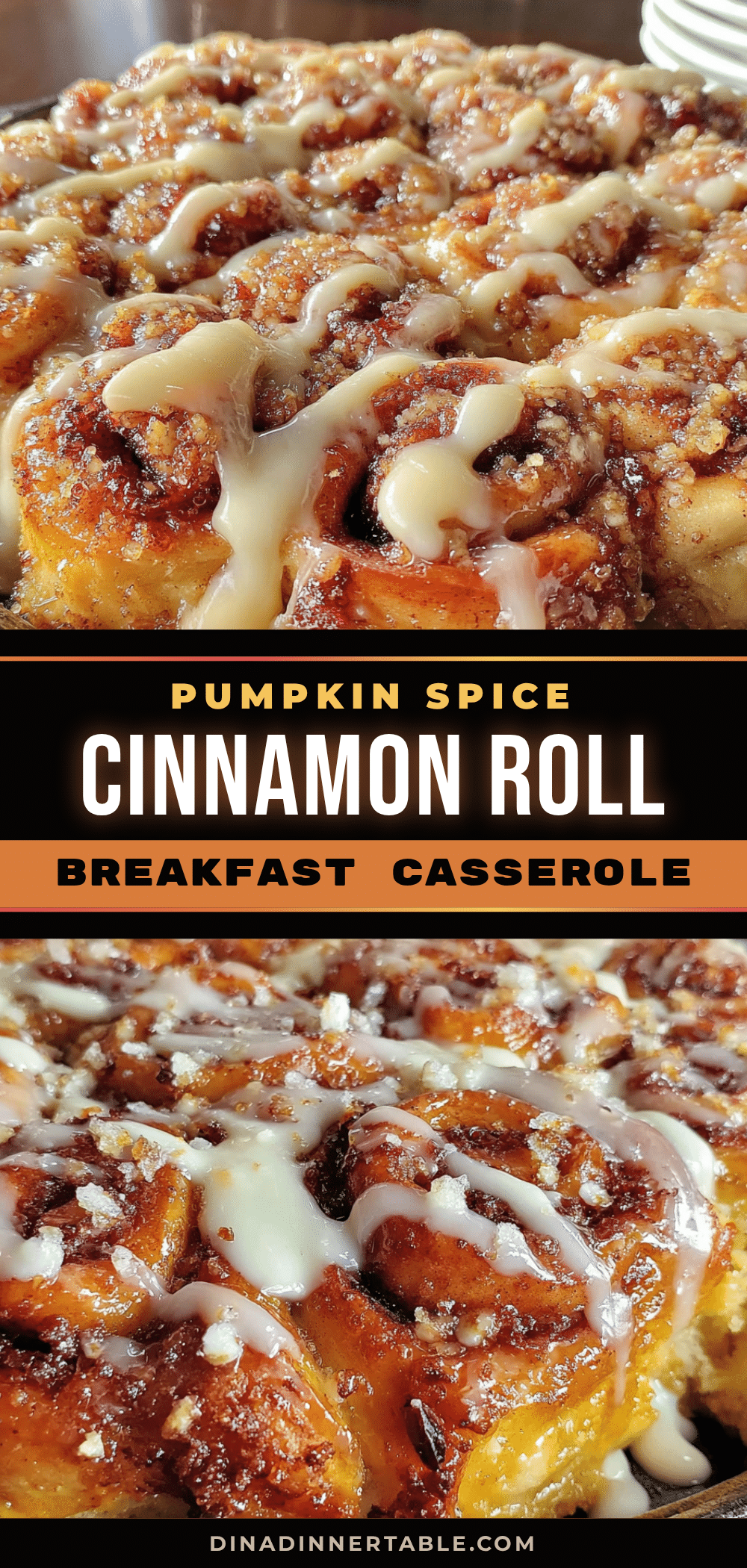 pumpkin spice cinnamon roll breakfast casserole recipe