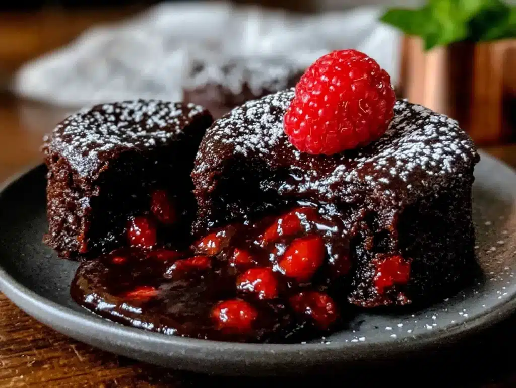 raspberry chocolate lava cakes - featured image