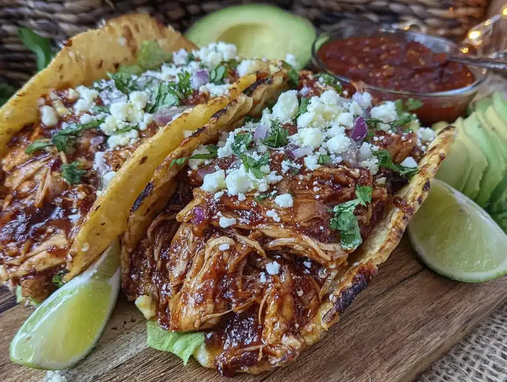 slow cooker salsa chicken tacos - featured image