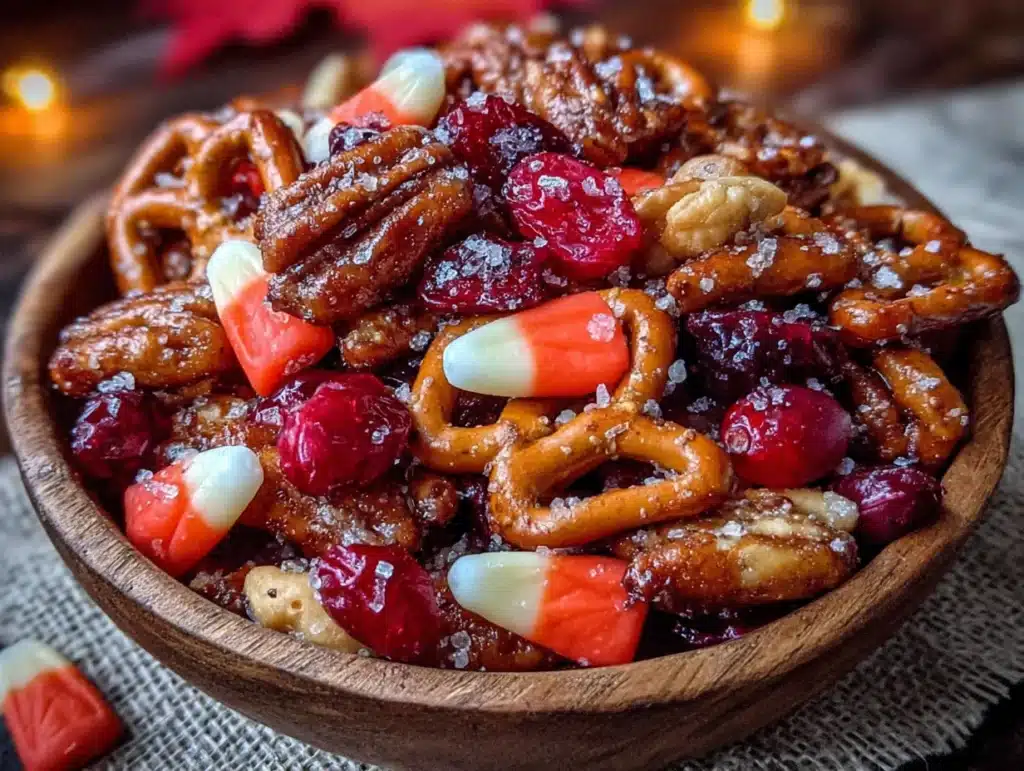 candy corn pumpkin seed trail mix - featured image