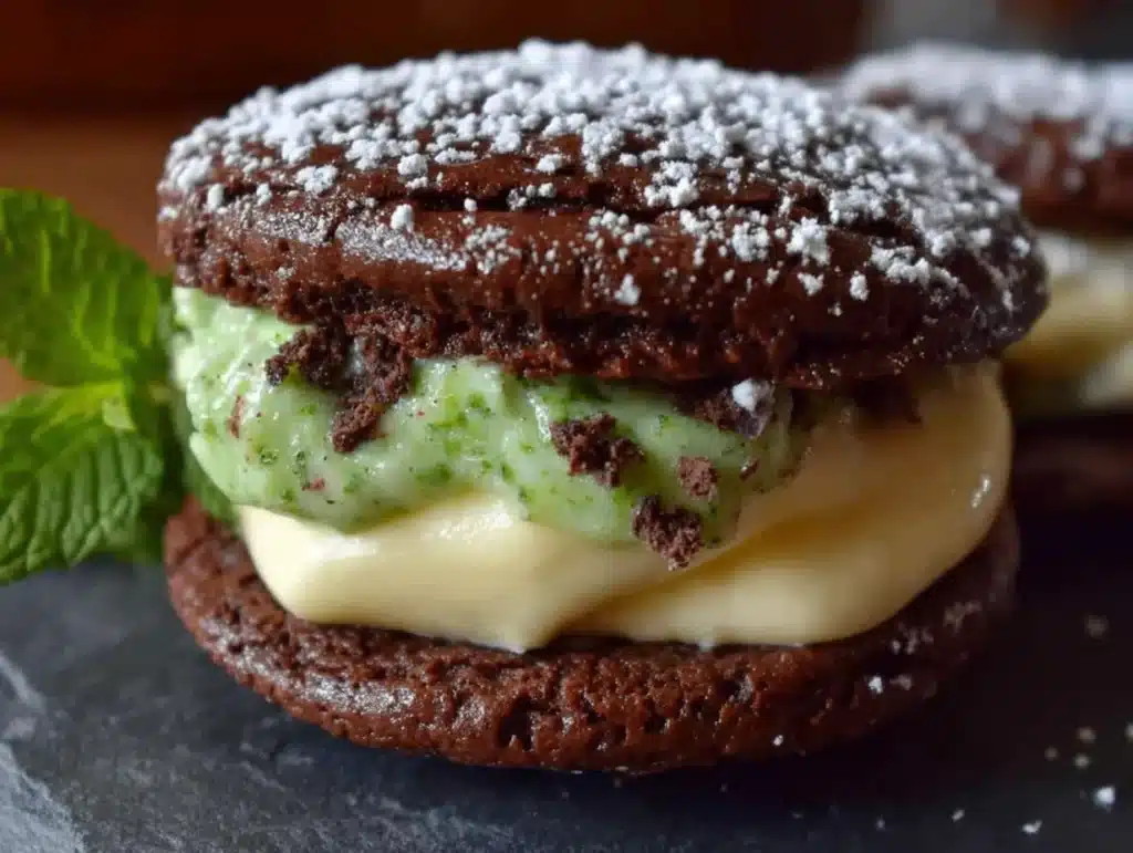 chocolate mint halloween sandwich cookies - featured image
