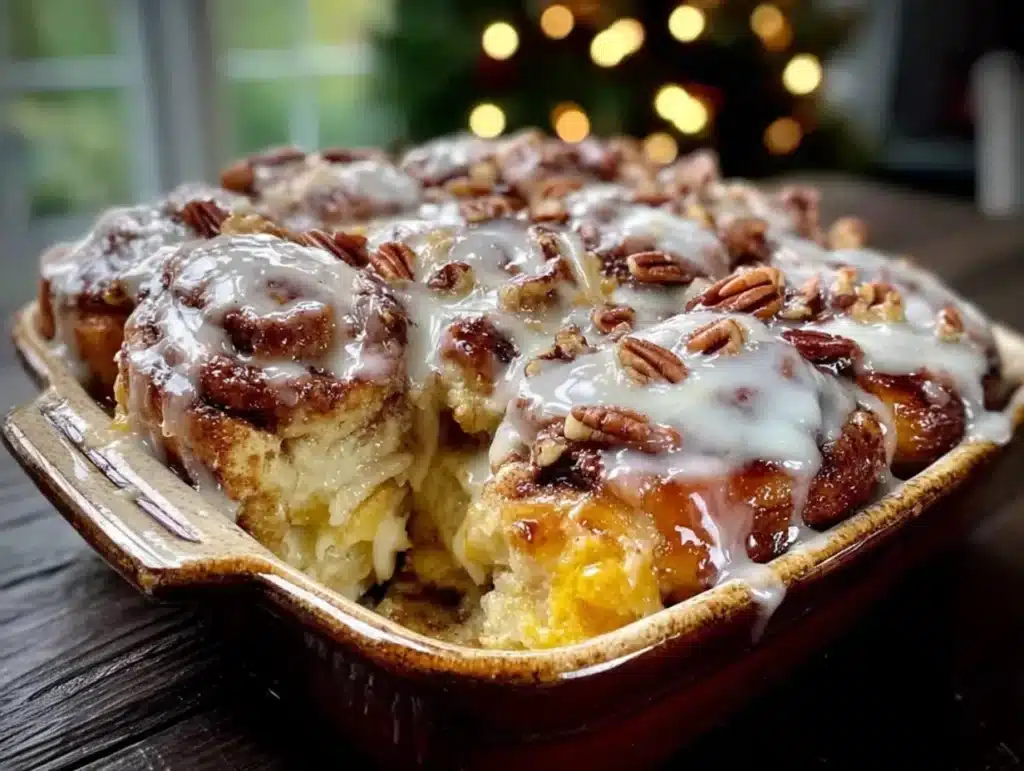 cozy overnight cinnamon roll Christmas casserole - featured image