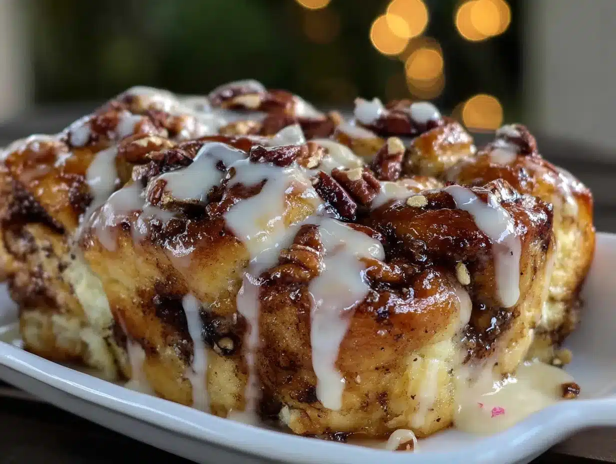 cozy overnight cinnamon roll Christmas casserole preparation steps
