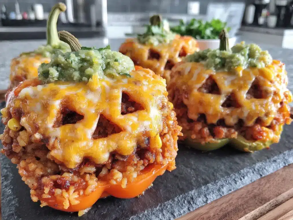 jack-o-lantern stuffed bell peppers - featured image