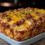 loaded sausage hash brown breakfast casserole - featured image
