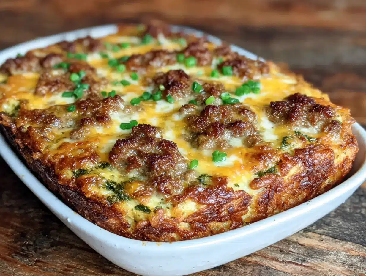 loaded sausage hash brown breakfast casserole preparation steps