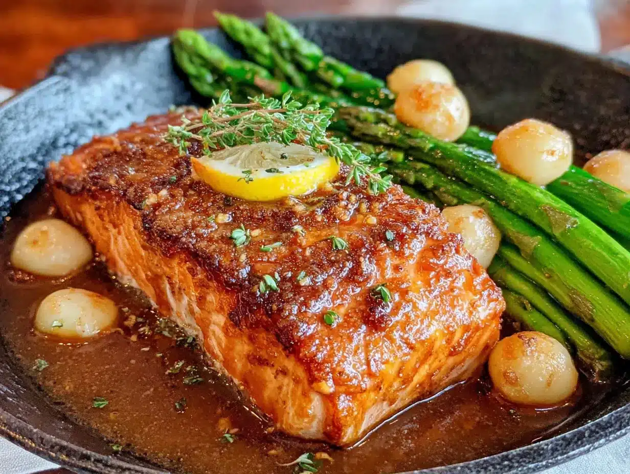one-pan honey garlic salmon with asparagus preparation steps