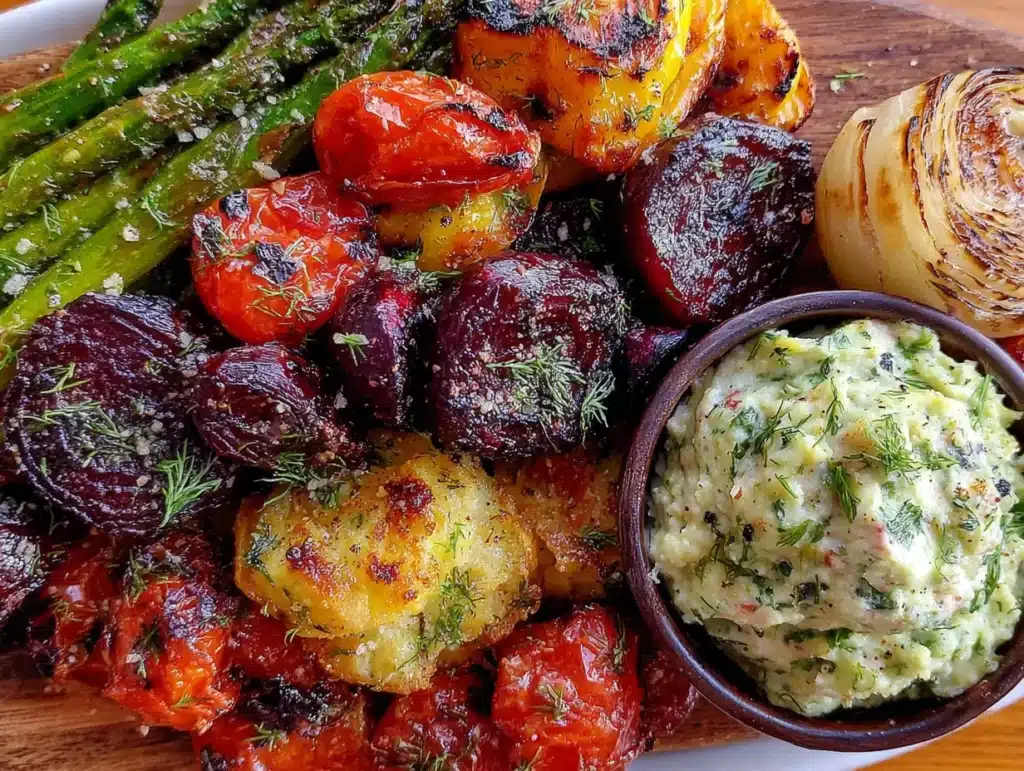 roasted garlic veggie tray with ranch dip - featured image