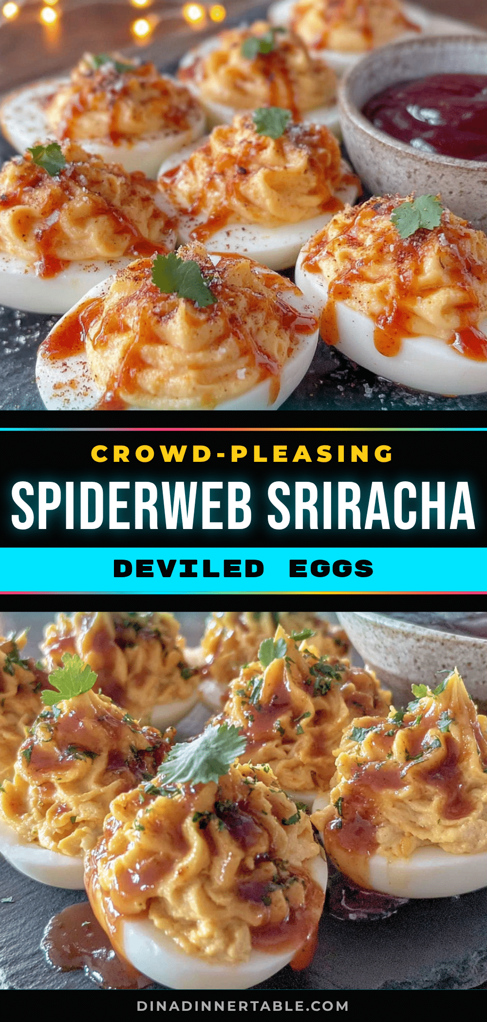 Spiderweb Sriracha Deviled Eggs recipe