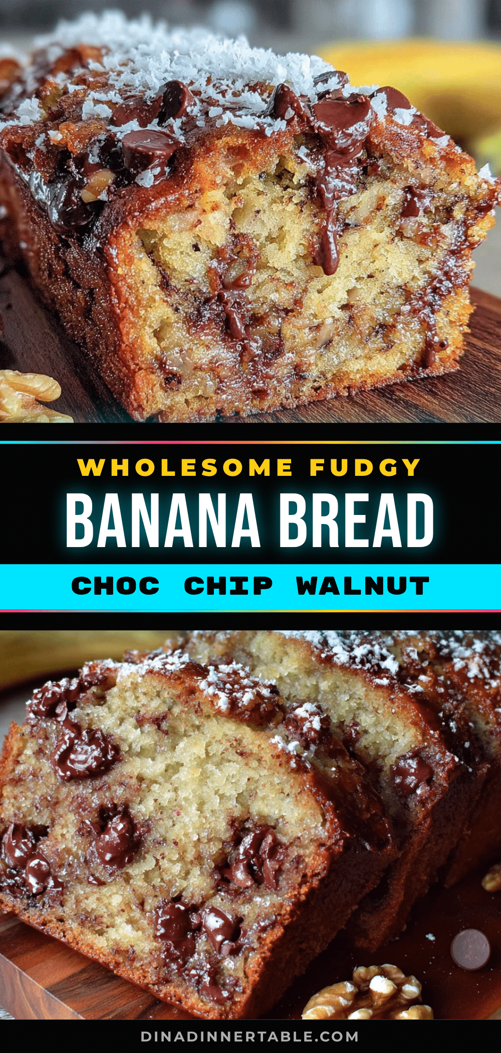 wholesome fudgy chocolate chip walnut banana bread recipe