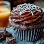 black cocoa spiderweb cupcakes - featured image