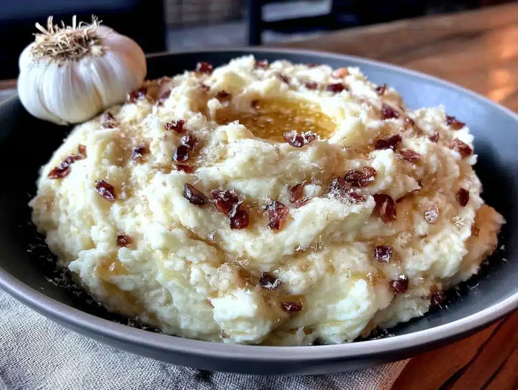 brown butter mashed potatoes with roasted garlic - featured image
