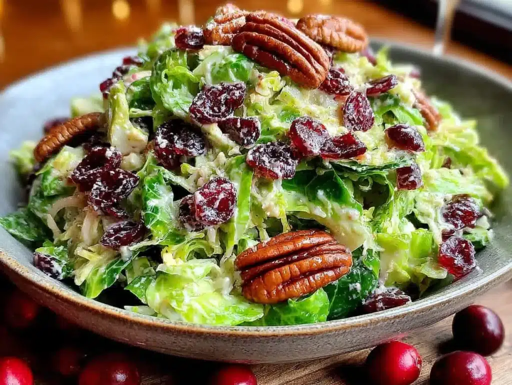 brussels sprout salad with cranberries and pecans - featured image
