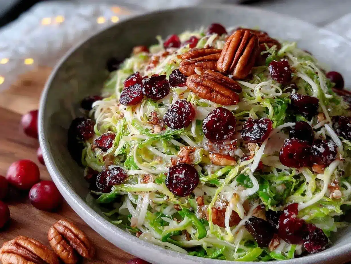 brussels sprout salad with cranberries and pecans preparation steps