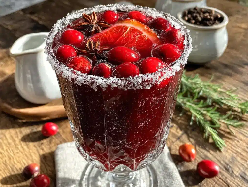cozy spiced cranberry mocktail punch - featured image