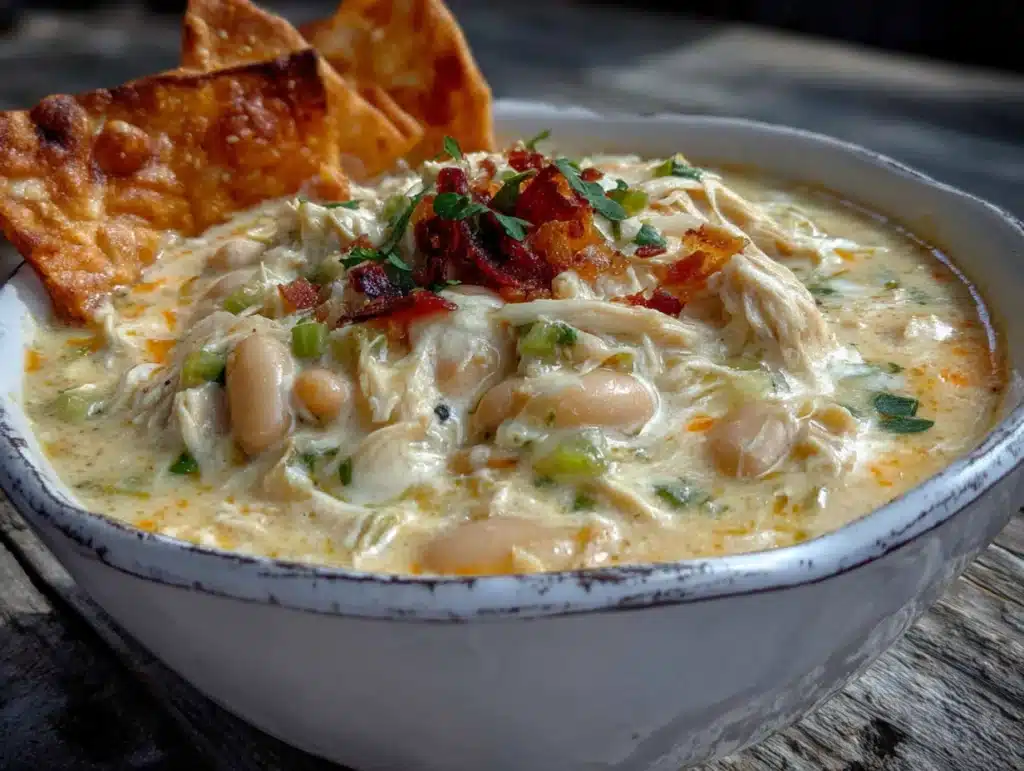 crockpot white chicken chili with cream cheese - featured image