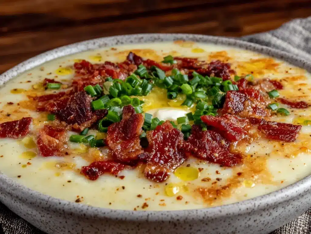 easy creamy potato soup with bacon and chives - featured image