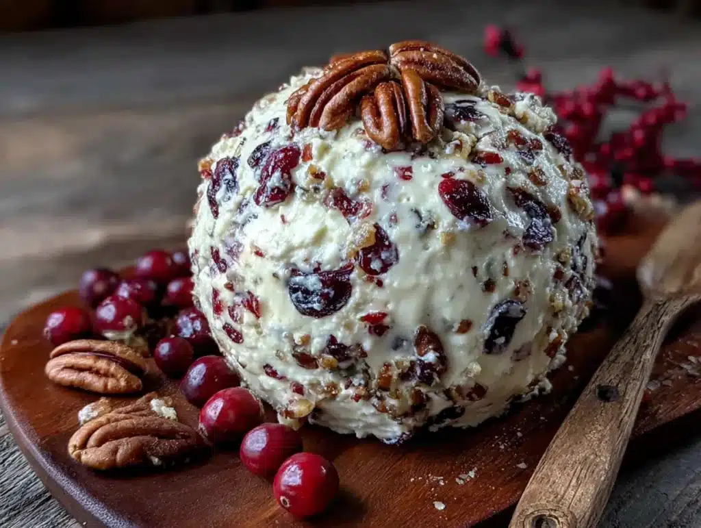 festive cranberry cheese ball with toasted pecans - featured image