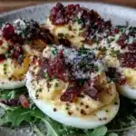 lightened-up deviled eggs with bacon - featured image