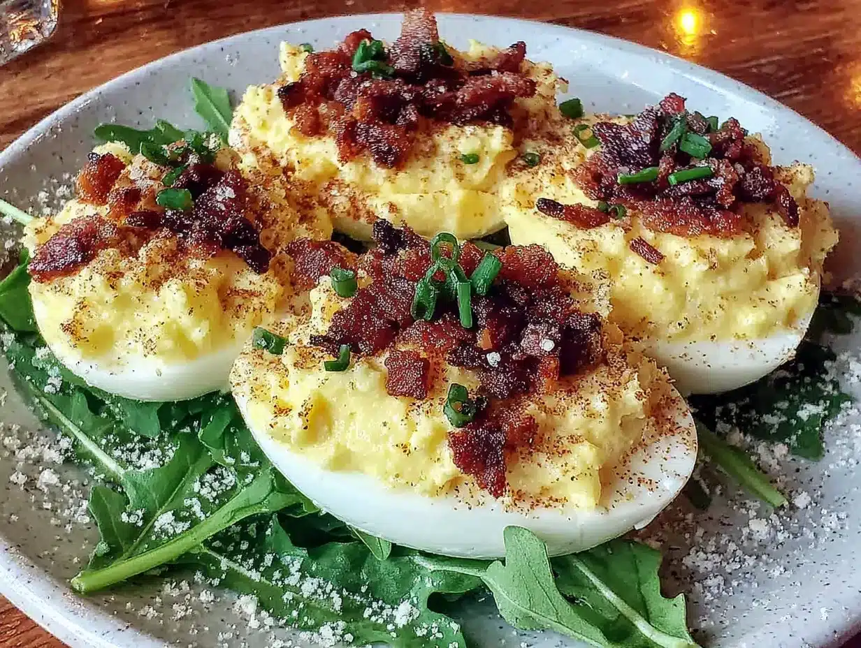 lightened-up deviled eggs with bacon preparation steps