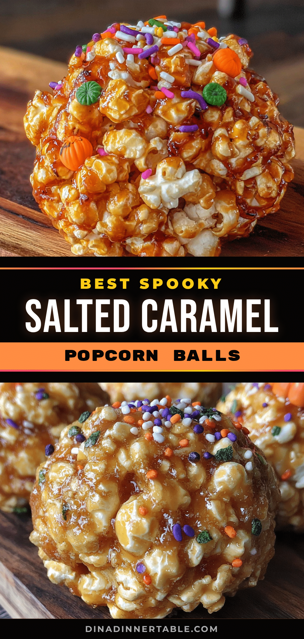 Salted caramel popcorn balls Halloween recipe