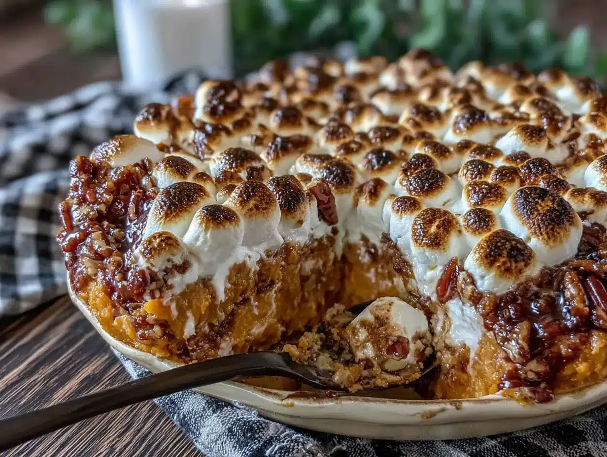 sweet potato casserole with marshmallow pecan streusel preparation steps